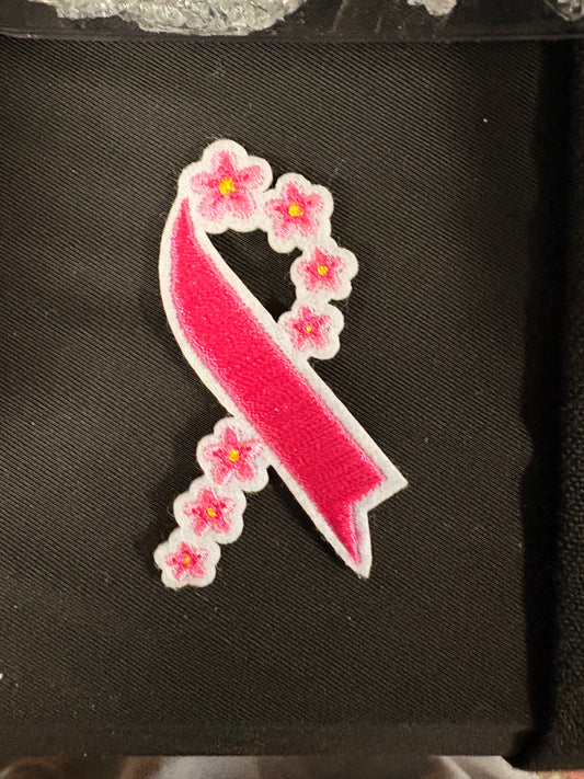Breast cancer with flowers iron on patch
