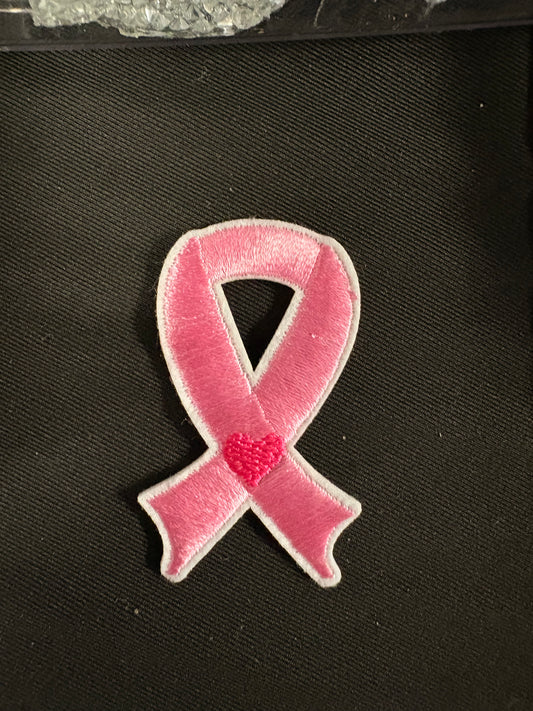 Breast cancer ribbon iron on patch with heart